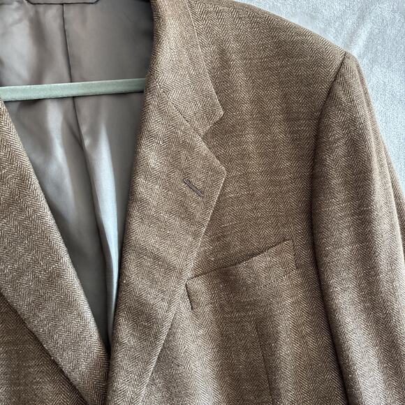 Hickey Freeman Boardroom Blazer Sport Coat 46R Brown Wool Silk Linen Jacket - Picture 4 of 16